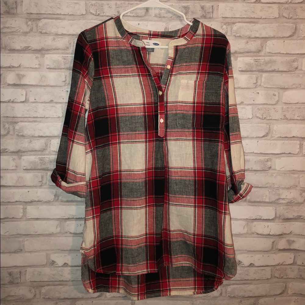 Old Navy Plaid Linen-Blend Tunic